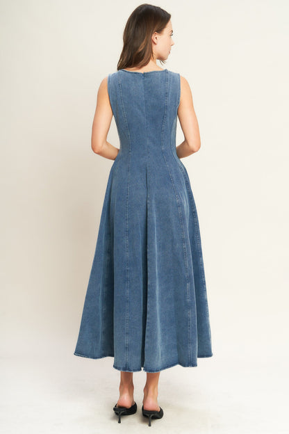 STARS AHEAD DENIM MIDI DRESS