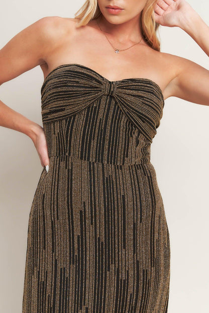 SACRED PROMISES METALLIC WOVEN MAXI DRESS