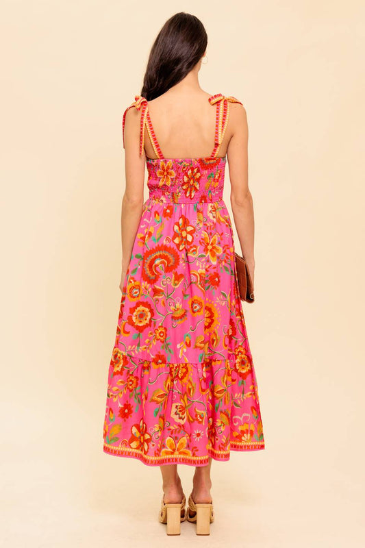 GARDEN GATHERING PINK WOVEN MIDI DRESS