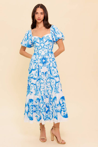A WORK OF ART BLUE WOVEN MIDI DRESS