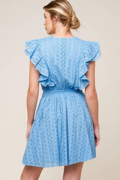 KEEP ME CLOSE POWDER BLUE WOVEN MINI DRESS