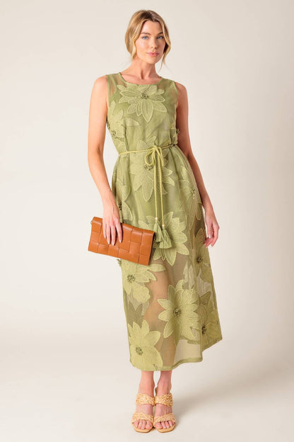 IN MY FREE TIME WOVEN LACE MIDI DRESS
