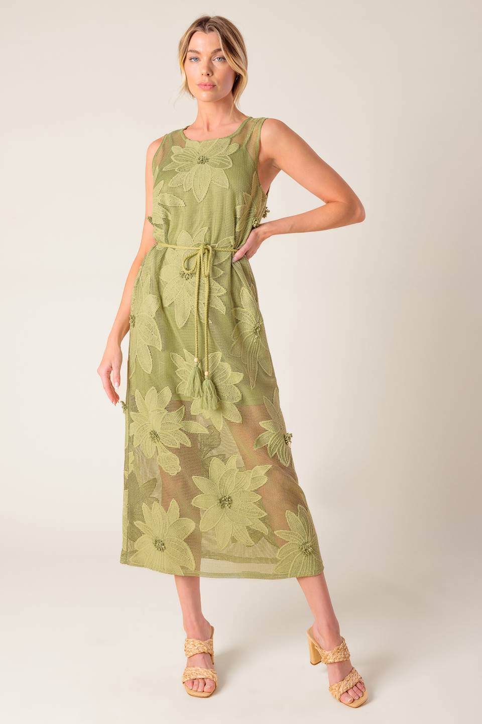 IN MY FREE TIME WOVEN LACE MIDI DRESS