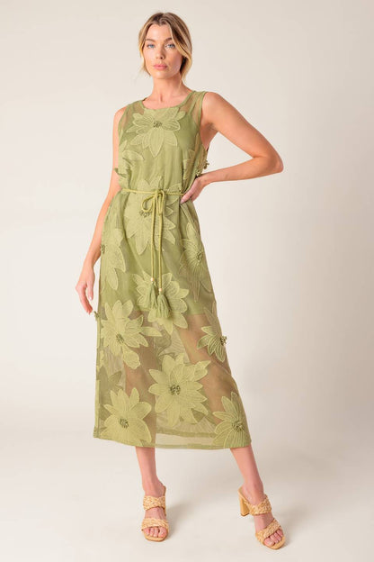 IN MY FREE TIME WOVEN LACE MIDI DRESS
