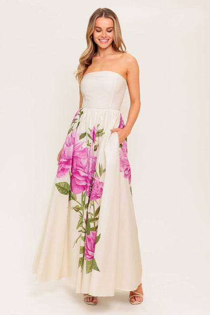CAUGHT IN THE BREEZE FLORAL WOVEN MAXI DRESS