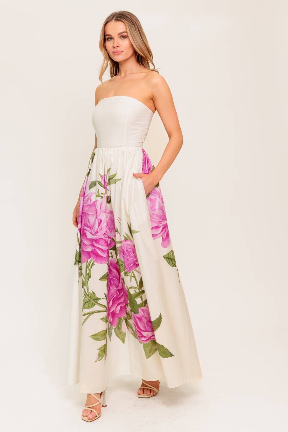 CAUGHT IN THE BREEZE FLORAL WOVEN MAXI DRESS