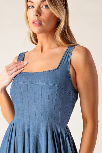 PASSIFLORA INDIGO DENIM MIDI DRESS