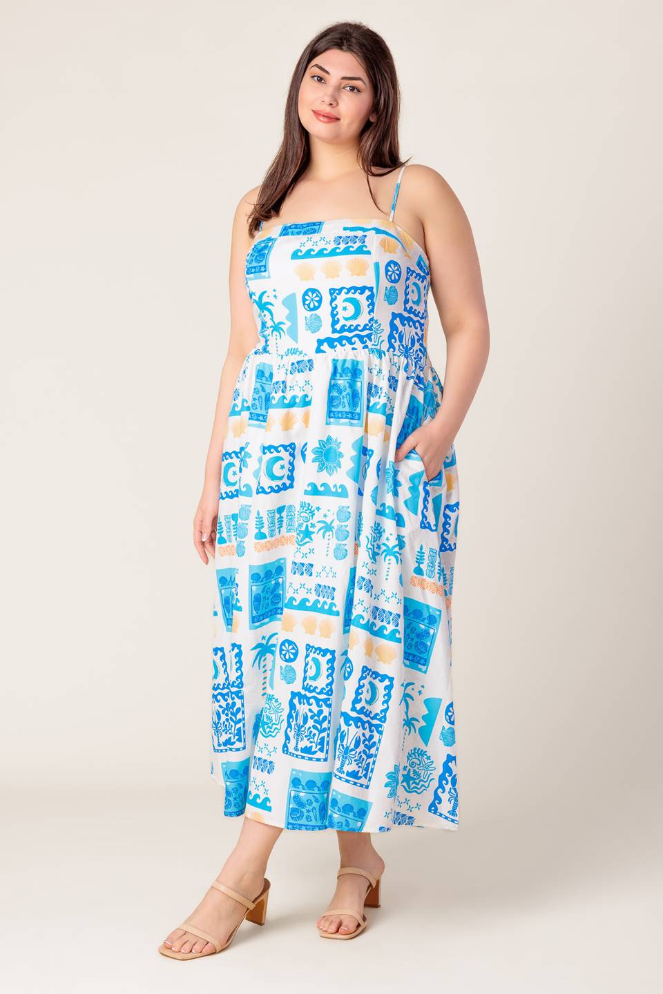 FLOWER GIRL BLUE WOVEN MIDI DRESS