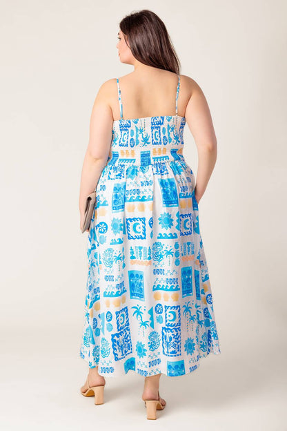 FLOWER GIRL BLUE WOVEN MIDI DRESS