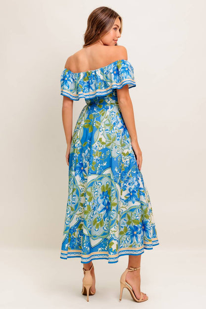 TROPICAL HAZE POWDER BLUE WOVEN MIDI DRESS