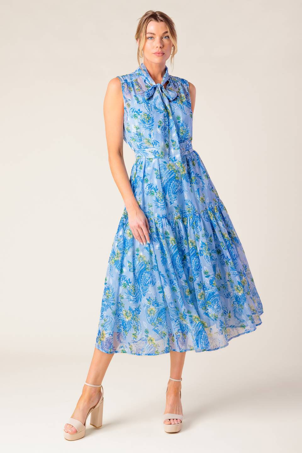 EVER AFTER POWER BLUE WOVEN MIDI DRESS