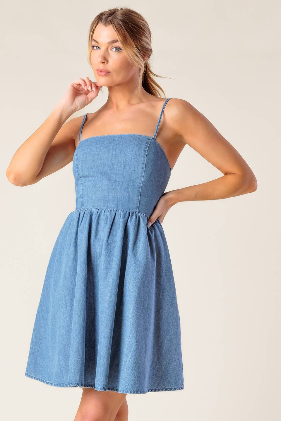 BACK IN LOVE DENIM MINI DRESS