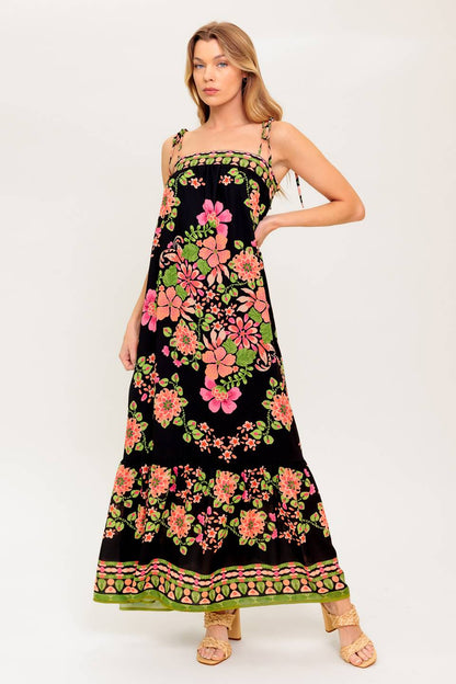 SUMMER GLOW BLACK WOVEN MAXI DRESS