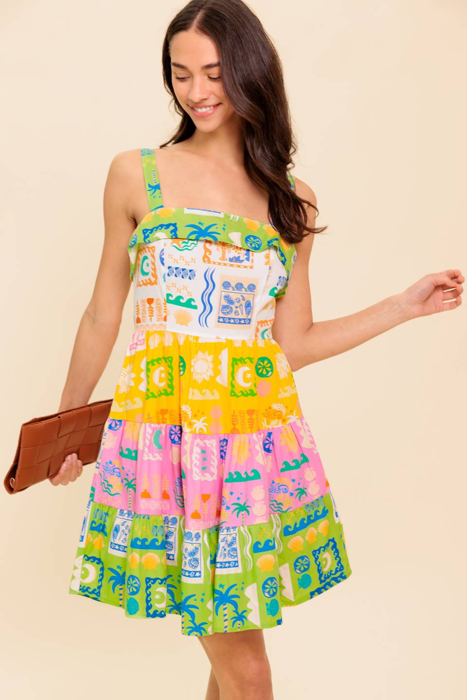 OUT OF OFFICE GREEN WOVEN MINI DRESS