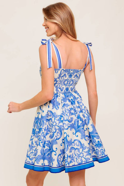 FLORENCE DAYS FLORAL BLUE WOVEN MINI DRESS