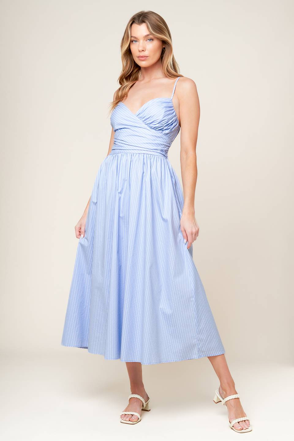 SUMMER INVITE PASTEL BLUE WOVEN MIDI DRESS