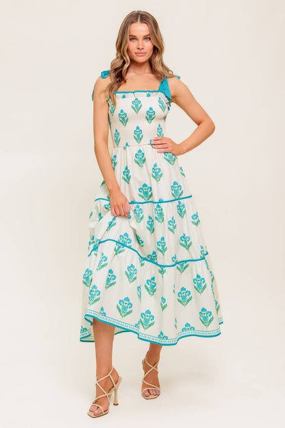 MIDNIGHT BOTANICA WOVEN MIDI DRESS