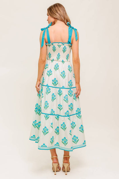 MIDNIGHT BOTANICA WOVEN MIDI DRESS