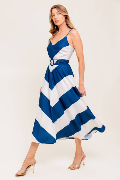 RADIANT HEART NAVY WOVEN MIDI DRESS