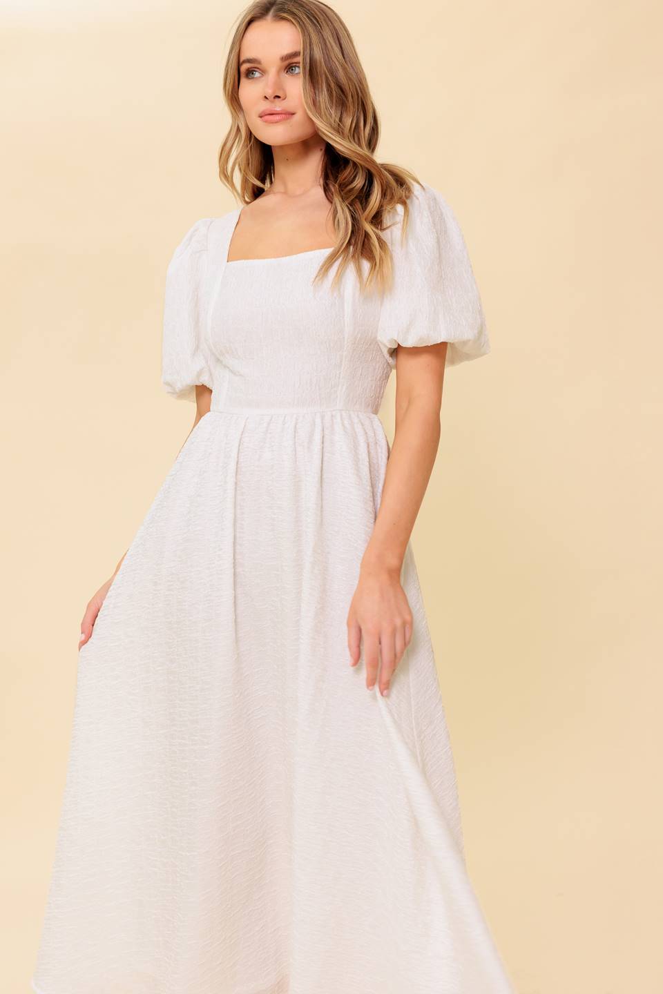 SLEEK DEDICATION IVORY WOVEN MDI DRESS