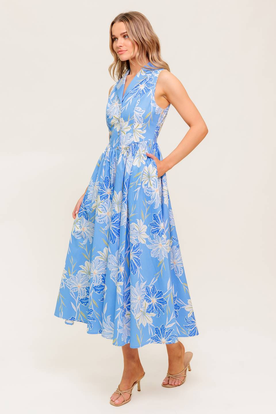 FERN WHISPER BLUE WOVEN MIDI DRESS