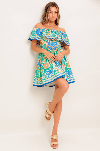 COASTAL LOVE SAGE BLUE WOVEN MINI DRESS