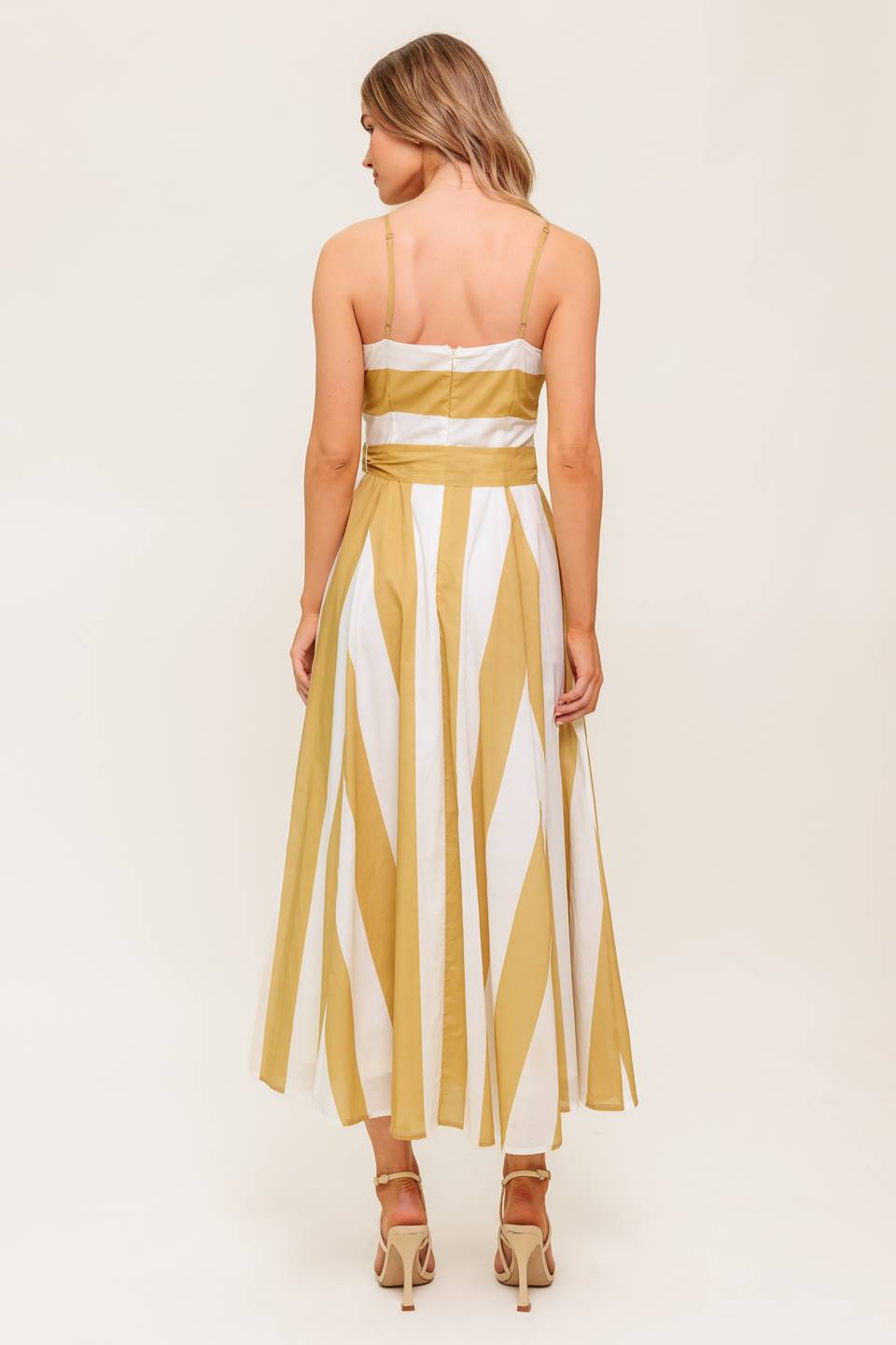 SOFT HORIZON TAUPE WOVEN MIDI DRESS