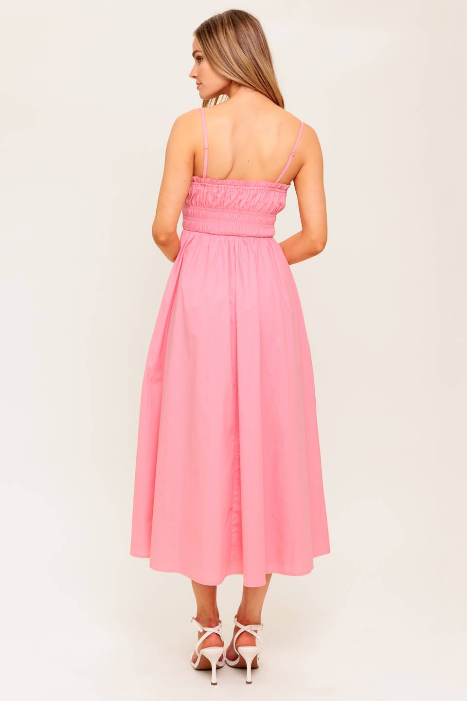 HONEY SUNSET PINK WOVEN MIDI DRESS