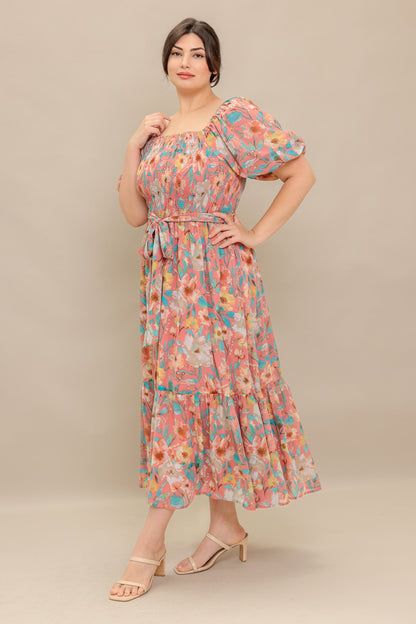 ROSY TWILIGHT WOVEN MIDI DRESS
