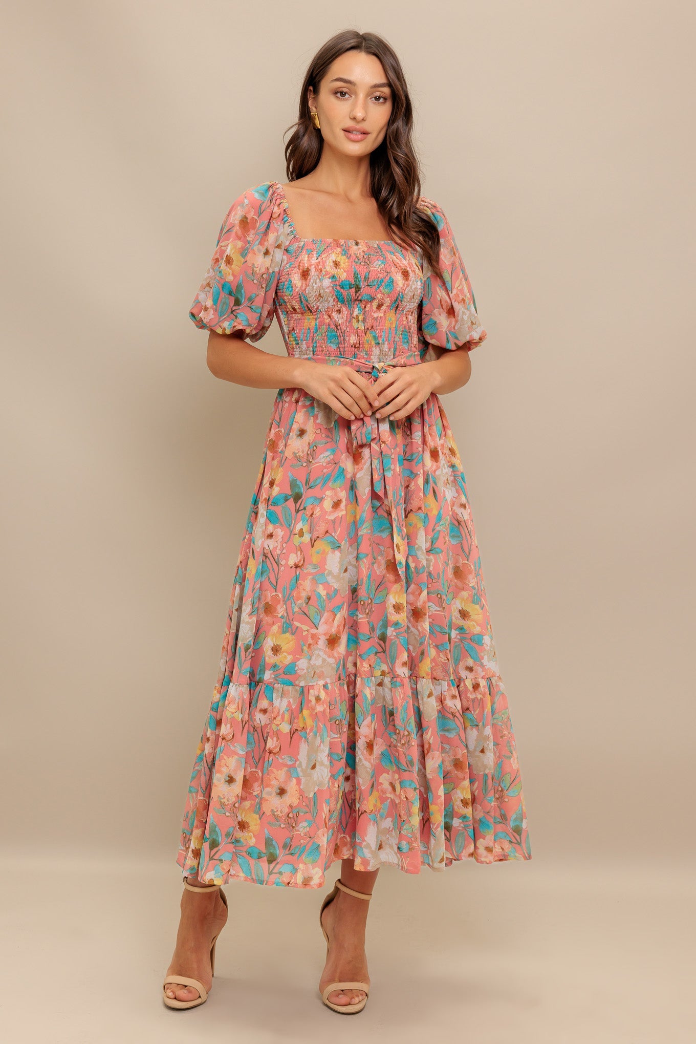 ROSY TWILIGHT WOVEN MIDI DRESS