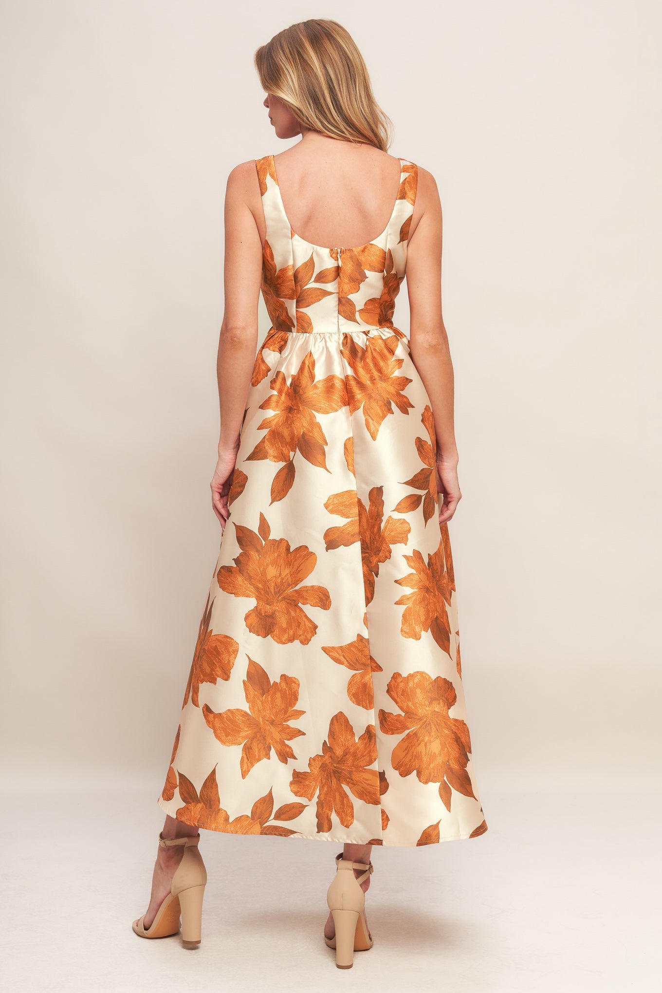 AUTUMNAL FLORAL WOVEN MIDI DRESS