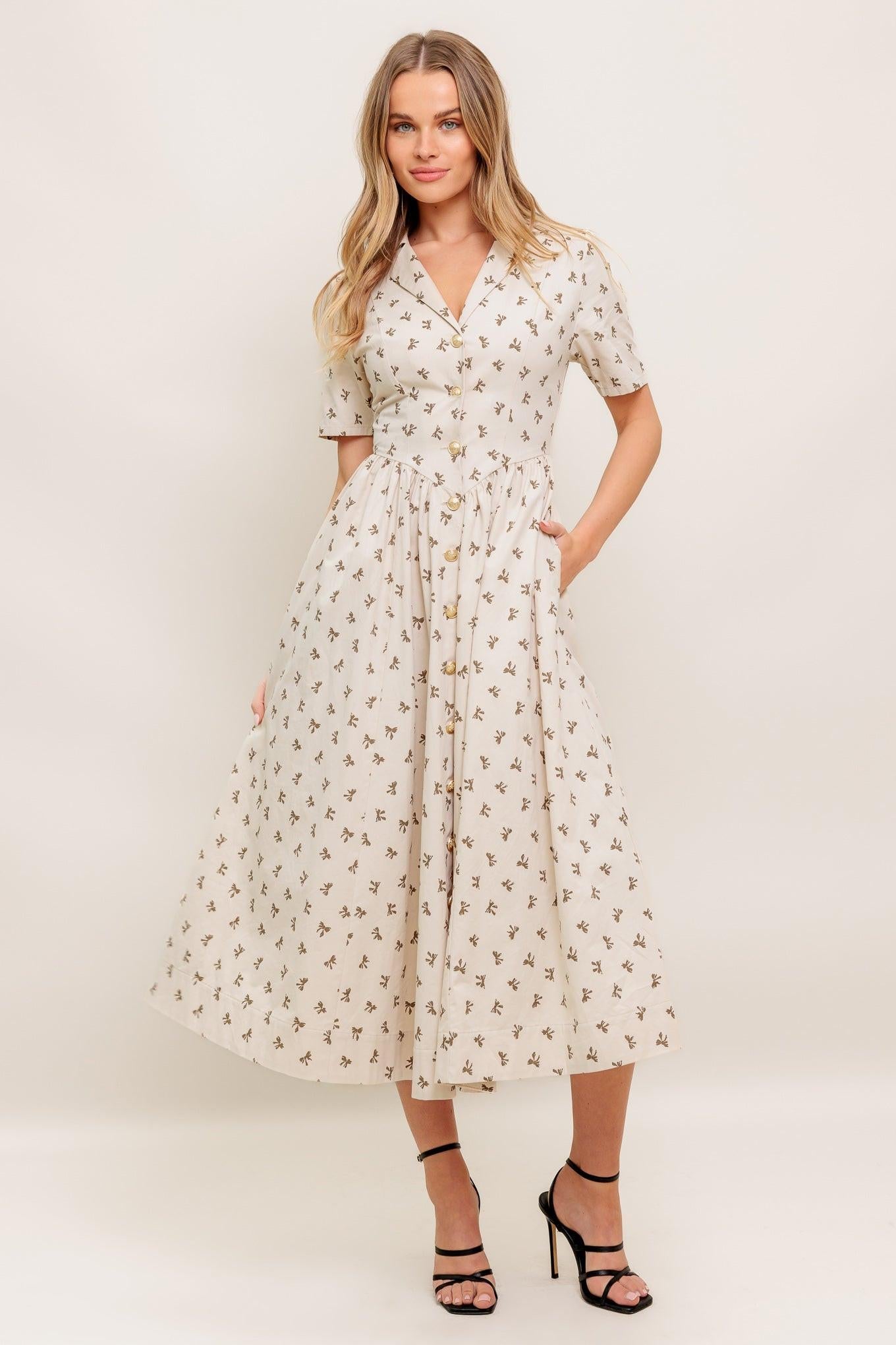 CANDY KISS BEIGE WOVEN MIDI DRESS