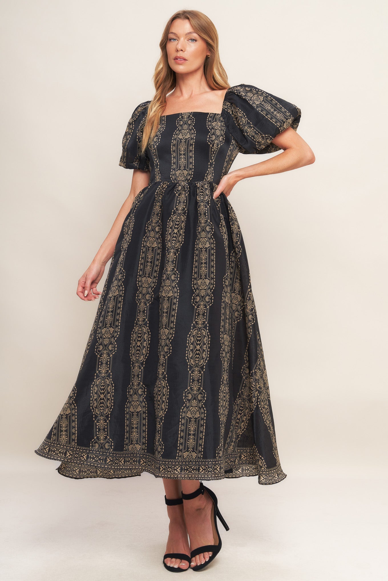 VINTAGE SQUARE WOVEN MIDI DRESS