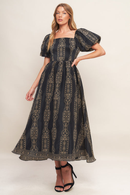 VINTAGE SQUARE WOVEN MIDI DRESS