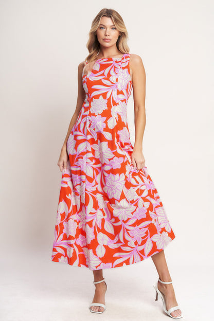 PALM ROMANCE WOVEN MIDI DRESS