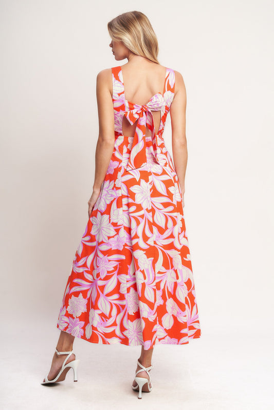 PALM ROMANCE WOVEN MIDI DRESS