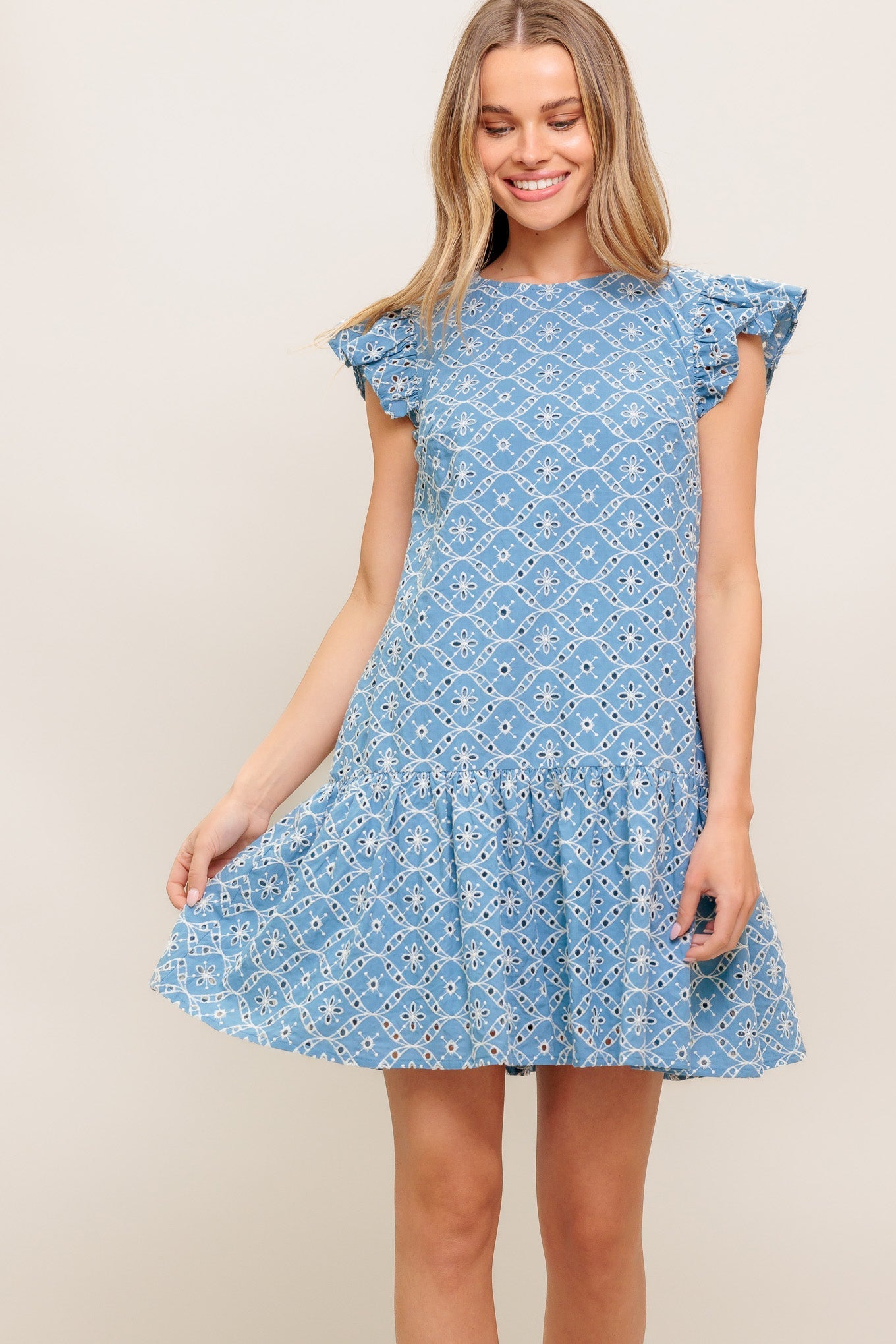 CUPCAKE SMILE WOVEN EYELET BABYDOLL DRESS