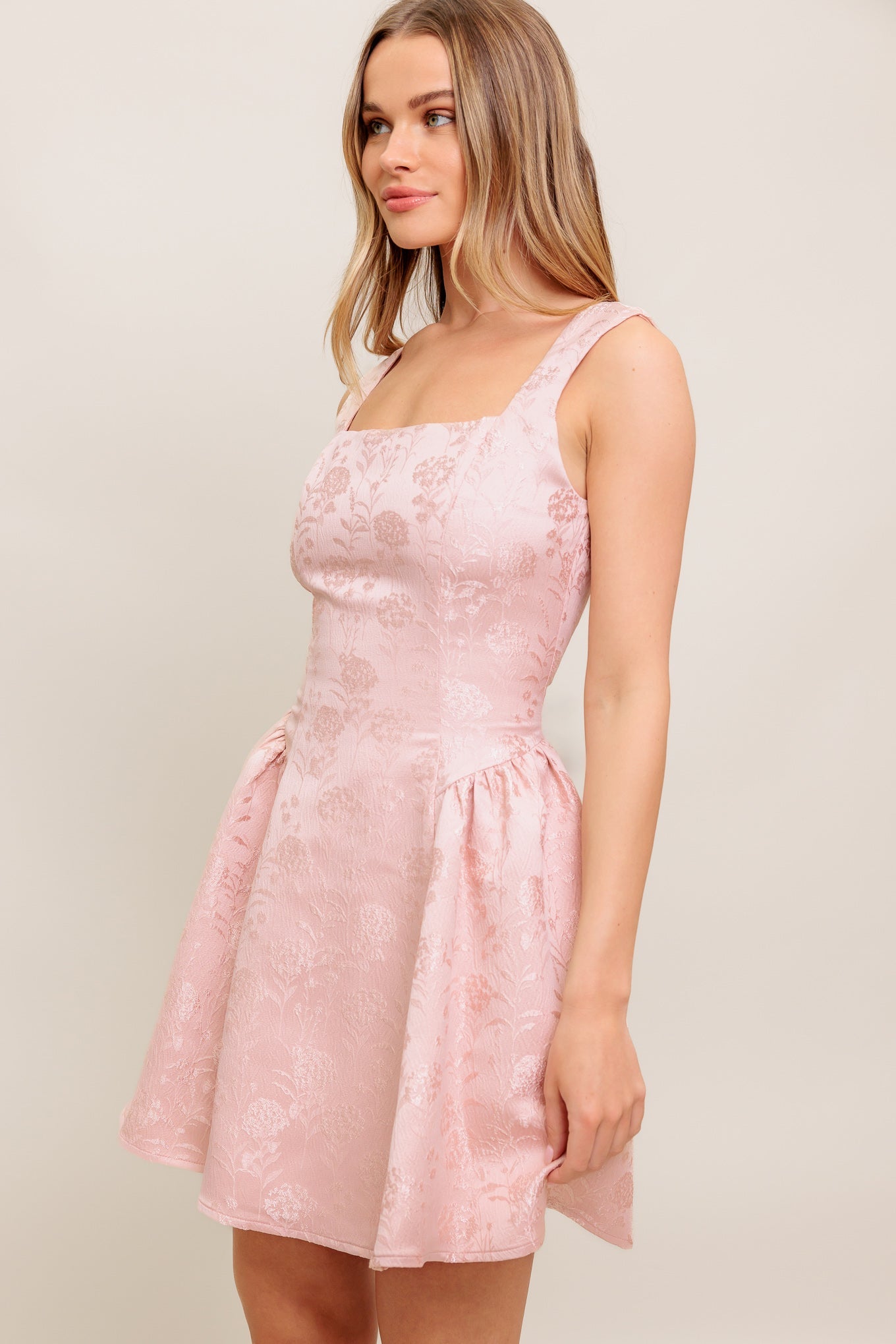 SWEET BLOOM WOVEN JACQUARD SATIN MINI DRESS