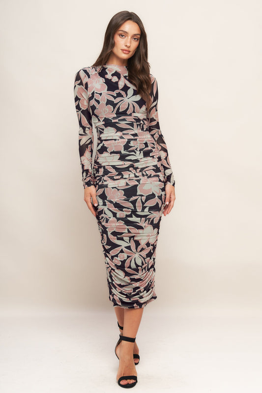 MUTED ROMANCE POWER MESH MIDI DRESS