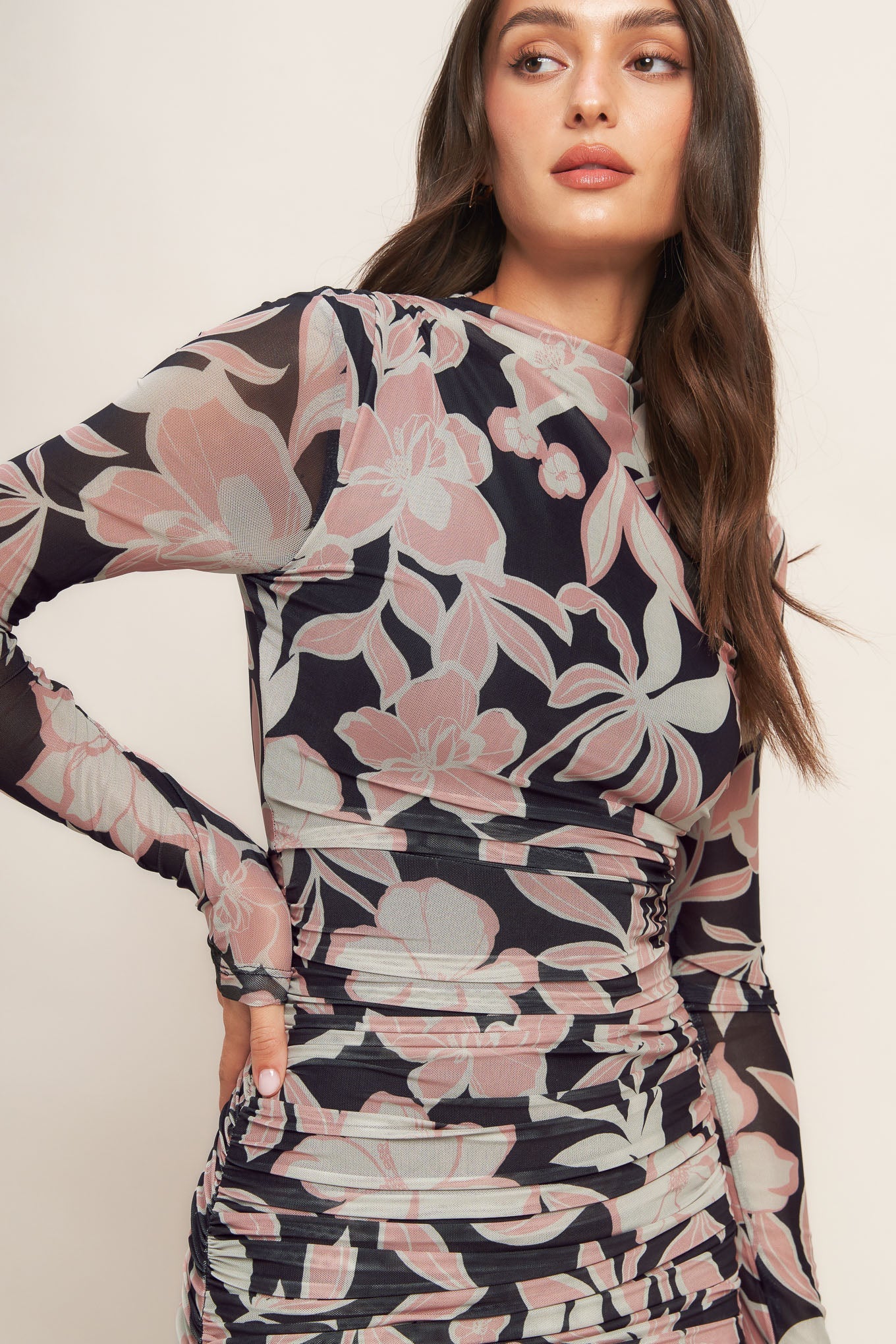 MUTED ROMANCE POWER MESH MIDI DRESS
