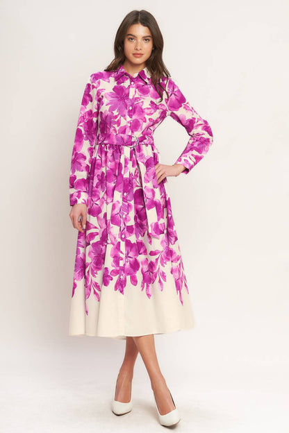 EVERGREEN CAMELLIA DREAM WOVEN MIDI SHIRT DRESS