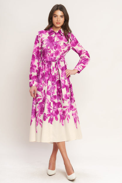 BERRY PETAL WOVEN MIDI SHIRT DRESS