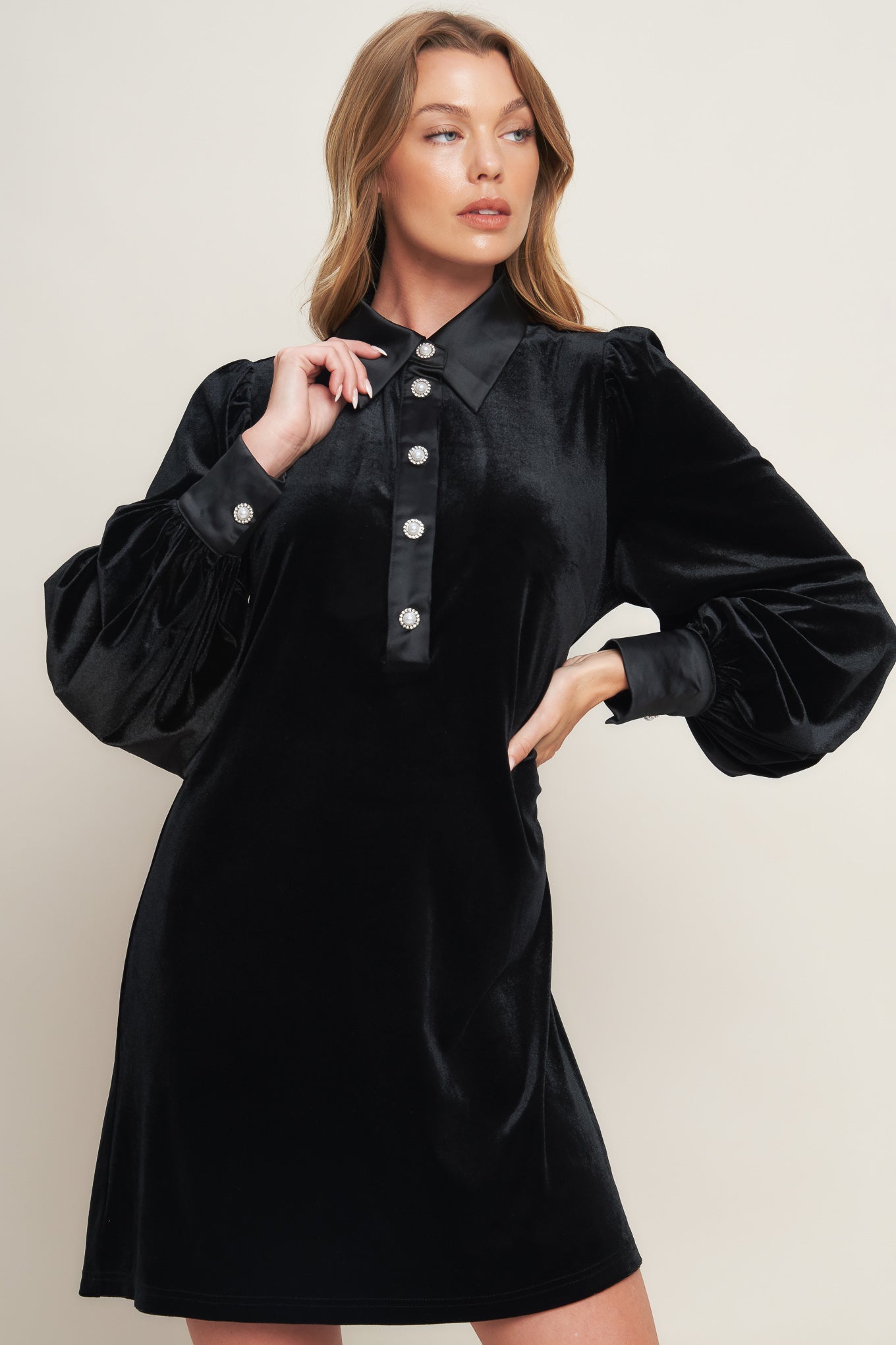 VELVET POWER BLACK MINI DRESS