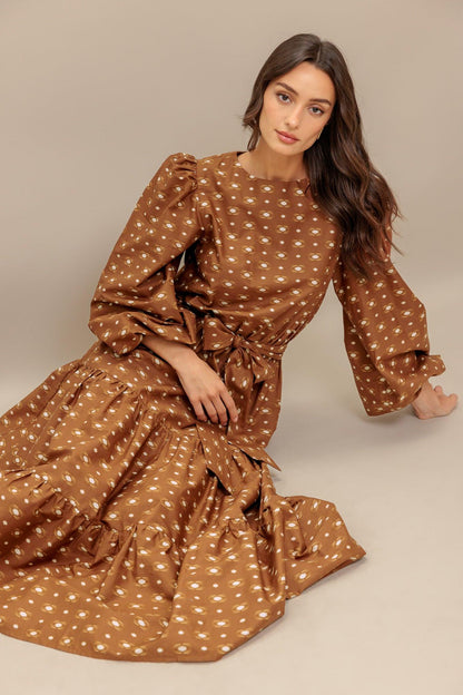 CINNAMON WALTZ WOVEN MIDI DRESS