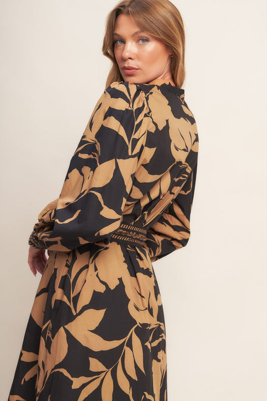 AUTUMN LEAF WOVEN MIDI DRESS