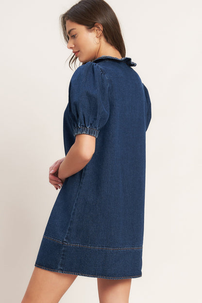 MODERN FOLK TOUCH DNIM MINI DRESS
