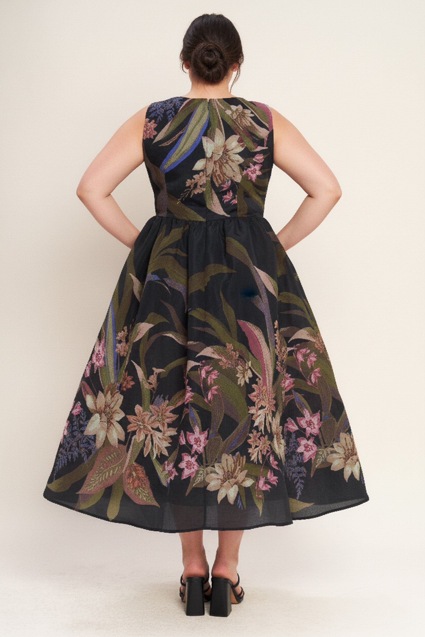 FOLIAGE WHISPER WOVEN MIDI DRESS