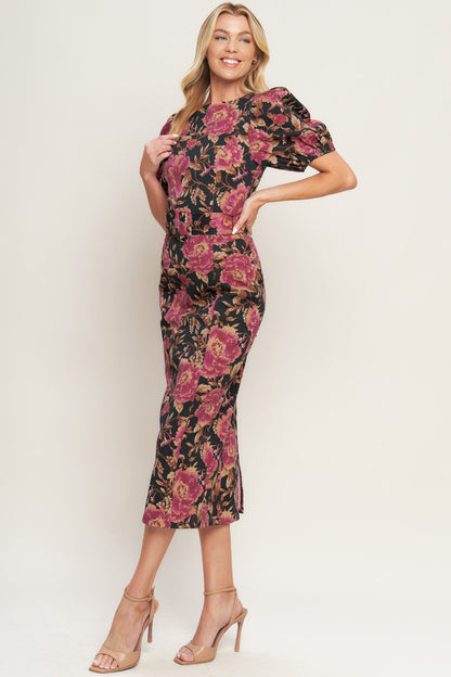 GOTHIC ROSE WOVEN MIDI DRESS
