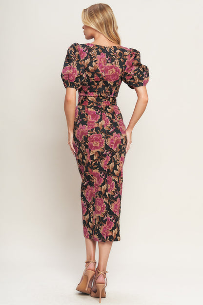 GOTHIC ROSE WOVEN MIDI DRESS