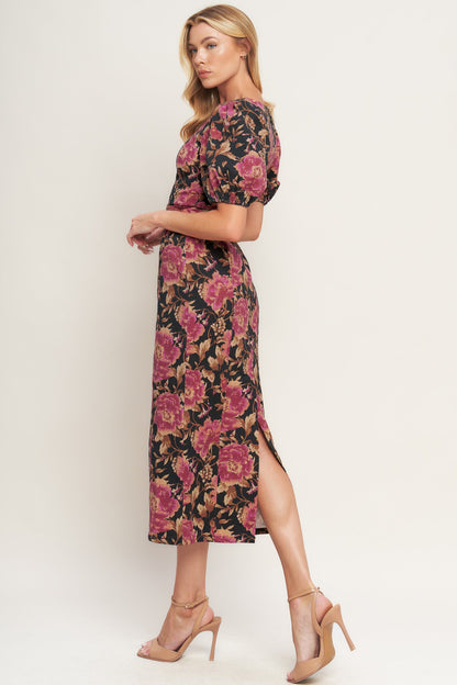 GOTHIC ROSE WOVEN MIDI DRESS